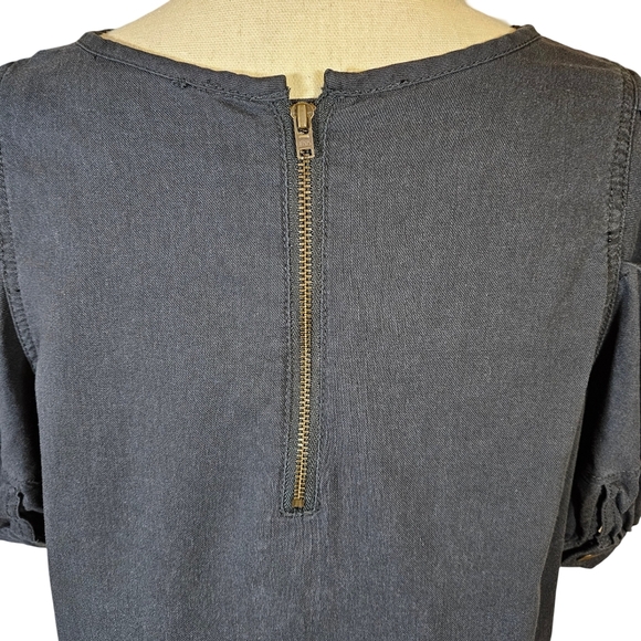 Universal Thread Puff Sleeve Denim Blouse, Black, Small - Picture 7 of 14